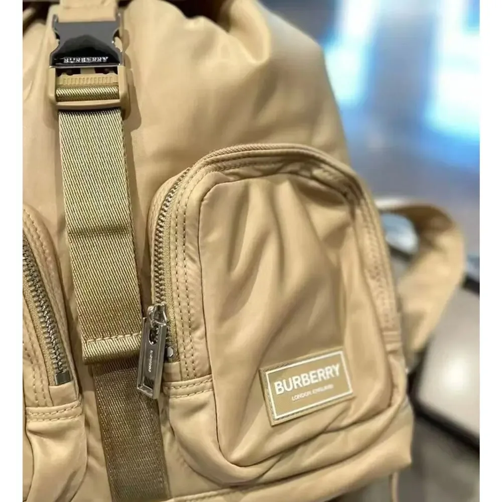 sale ends 5/14Burberry Unisex large nylon Waterproof logo Tan Backpack NEW Small